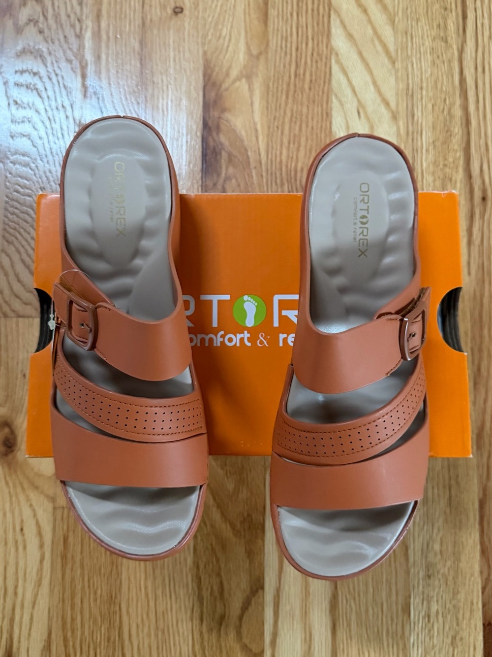 Women's Tan Slide Mules with Buckle Straps